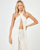 Drawstring eyelette pants in Cream