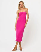 Strapless hot pink midi dress