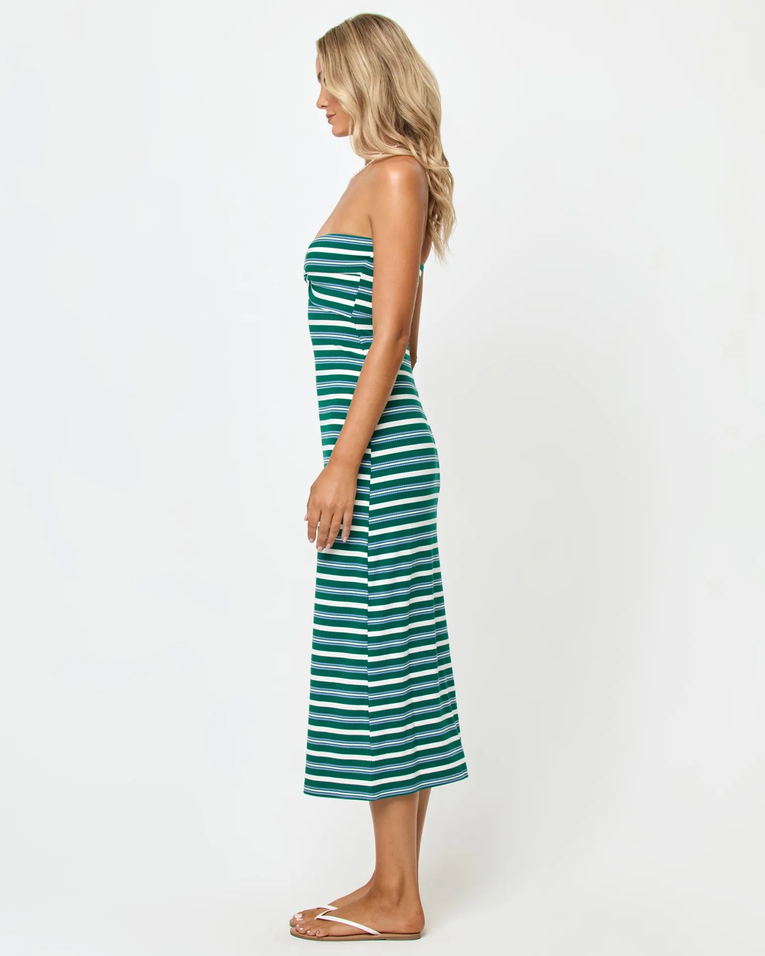 Striped Twist Front Strapless Dress