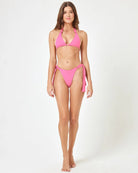 Pink Skimpy Tie Side Bottom With Metal Rings