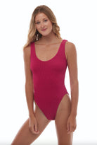 Textured one size scoop neck one piece in raspberry red