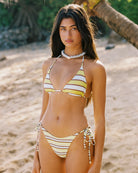 Adjustable triangle bikini top with multicolor horizontal stripes