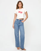 Cropped t-shirt with Hawaiian flowers