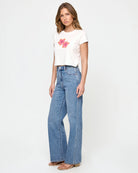 Cropped t-shirt with Hawaiian flowers