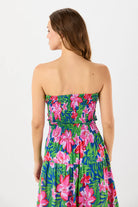 Strapless tie front maxi dress in bright Hawaiian print