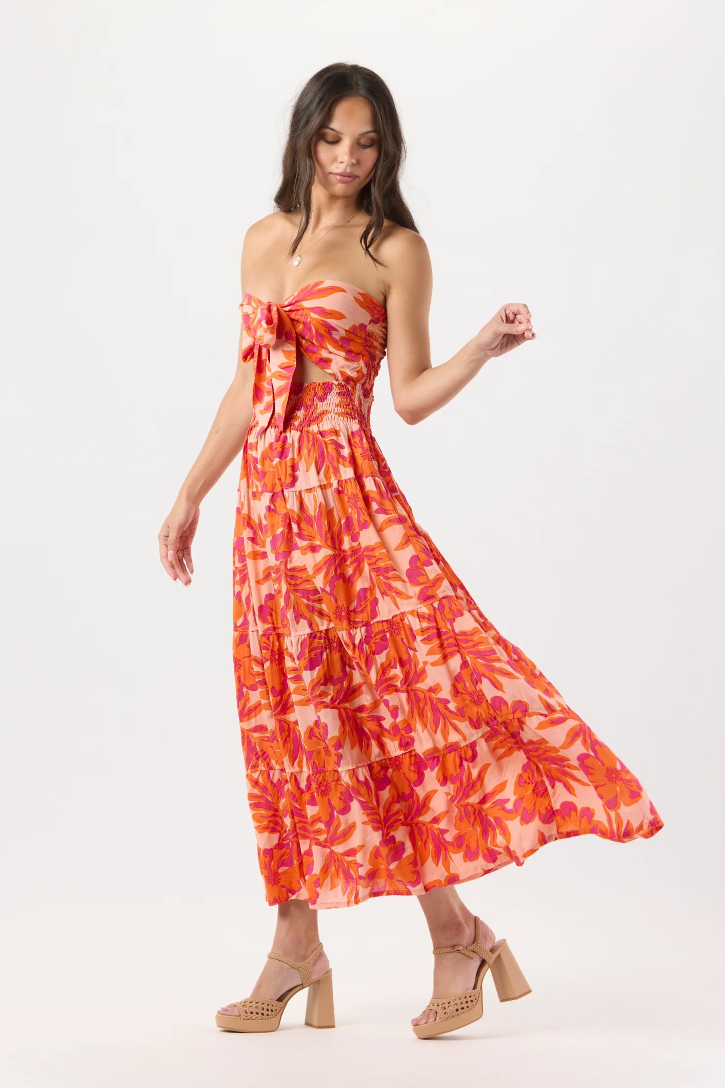 Strapless tie front one size dress