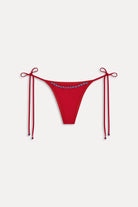 Beaded tie side bikini bottom in red