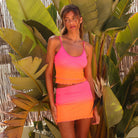 Mesh mini skirt in pink and orange