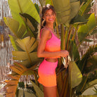 Mesh mini skirt in pink and orange