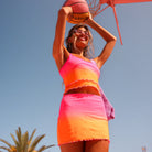 Mesh mini skirt in pink and orange