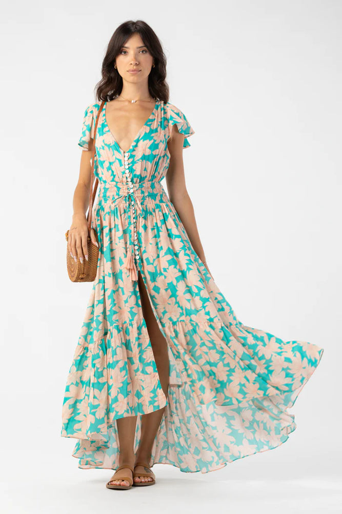 Floral Teal Print Maxi Dress