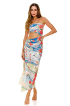 Multicolor strapless dress with a side cutout