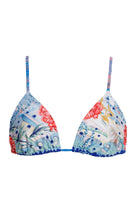 Beaded triangle top in a bright multicolor print