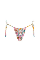 Skimpy tie side bottom that cinches in the back with hand beading in multicolor print