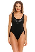 Tasseled scoop neck one piece in black