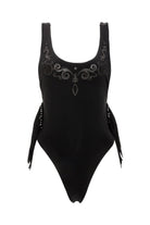 Tasseled scoop neck one piece in black
