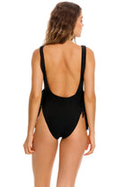 Tasseled scoop neck one piece in black