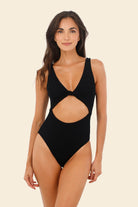 Textured Black Cutout One Piece