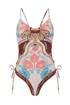 Multicolor beaded one piece with adjustable side ties