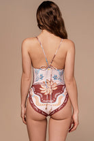 Multicolor beaded one piece with adjustable side ties
