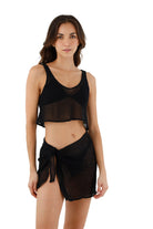 Short sheer cotton sarong in black