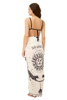 Long tasseled sarong in white with black print