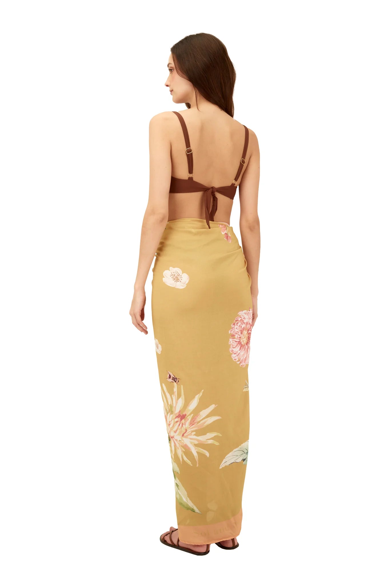 Long, colorful, tasseled sarong in floral print