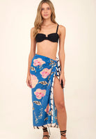 Long tasseled sarong in blue and red print