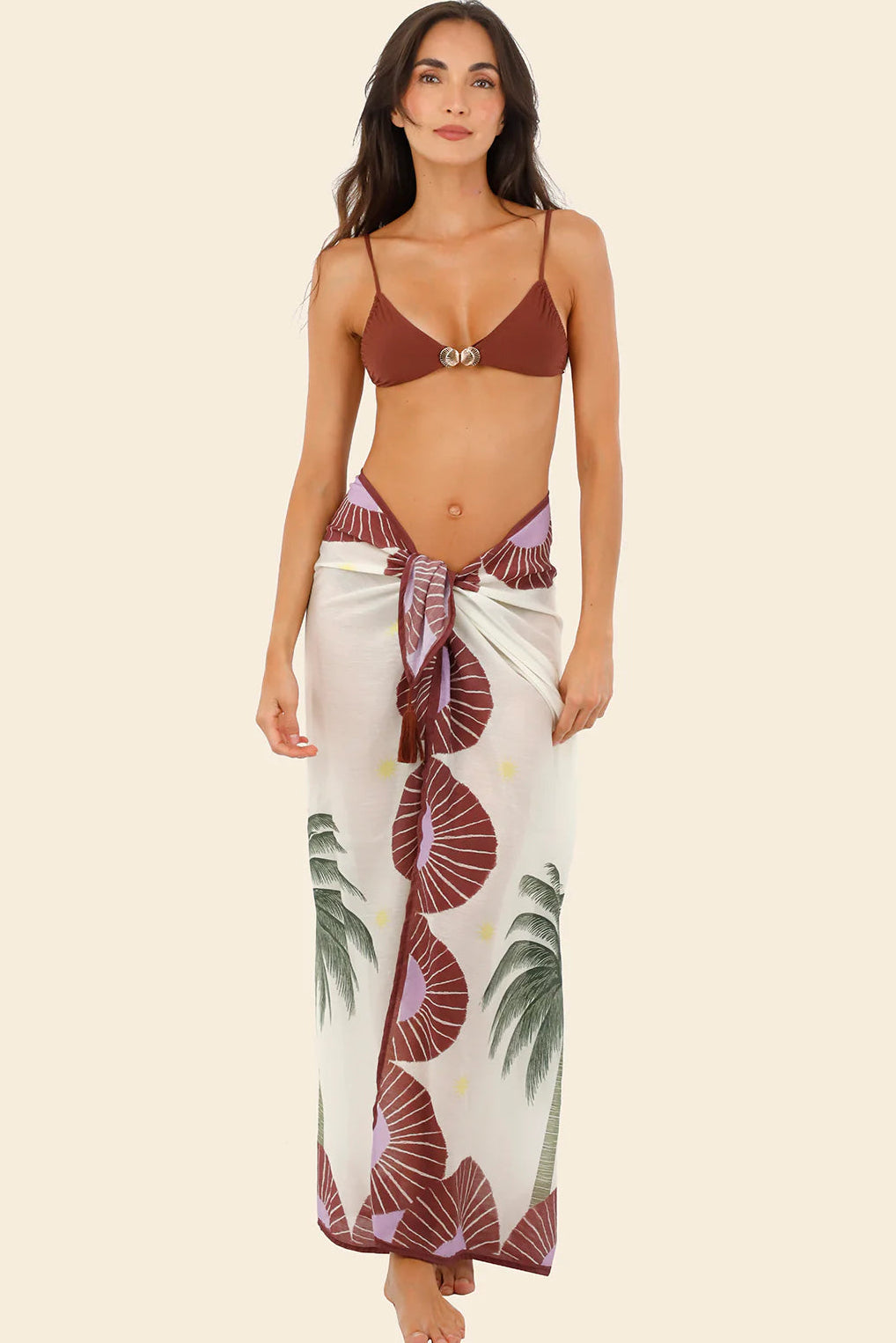 Long printed sarong with tassels