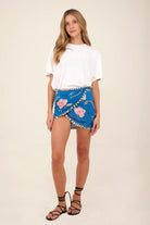 Floral print mini sarong in blue