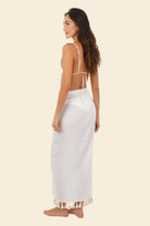 Long white sarong with tasseled edges