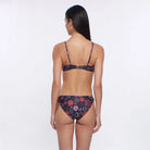 Underwire top with beaded floral print in black