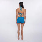 Textured short shorts with elastic waistband in teal
