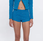Textured short shorts with elastic waistband in teal