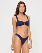 Ring front bikini top with wide straps and textured fabric in Midnight Blue