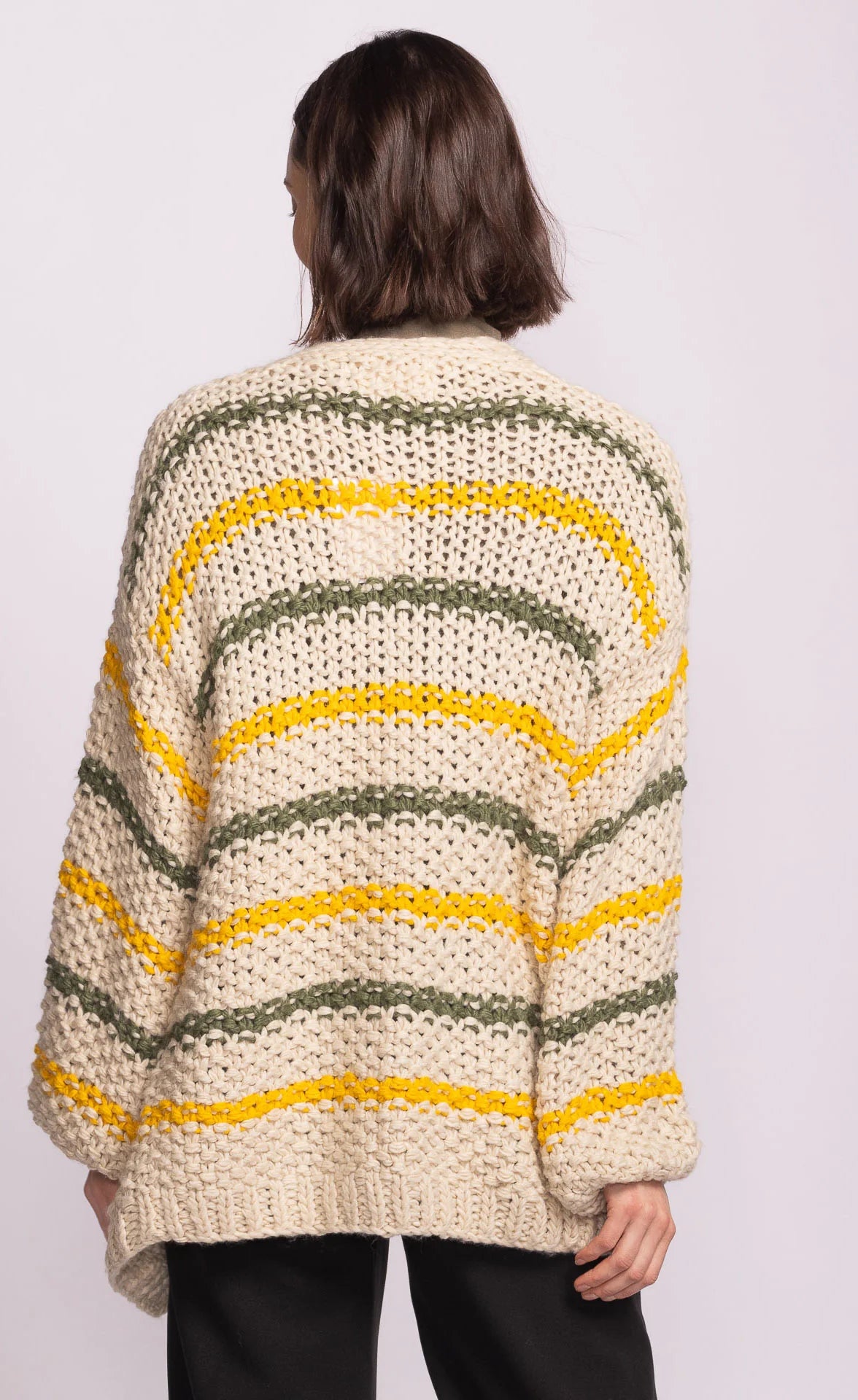 Knit cardigan in beige with stripes