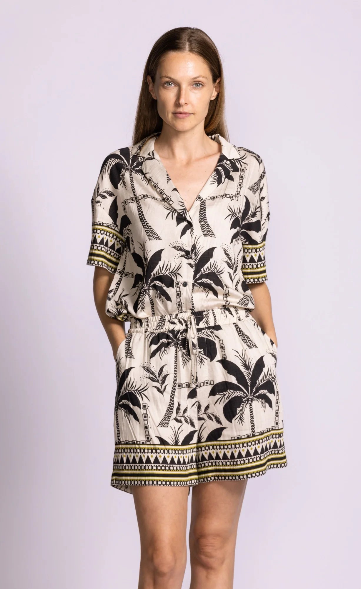 Collared button down shirt in palm tree print 