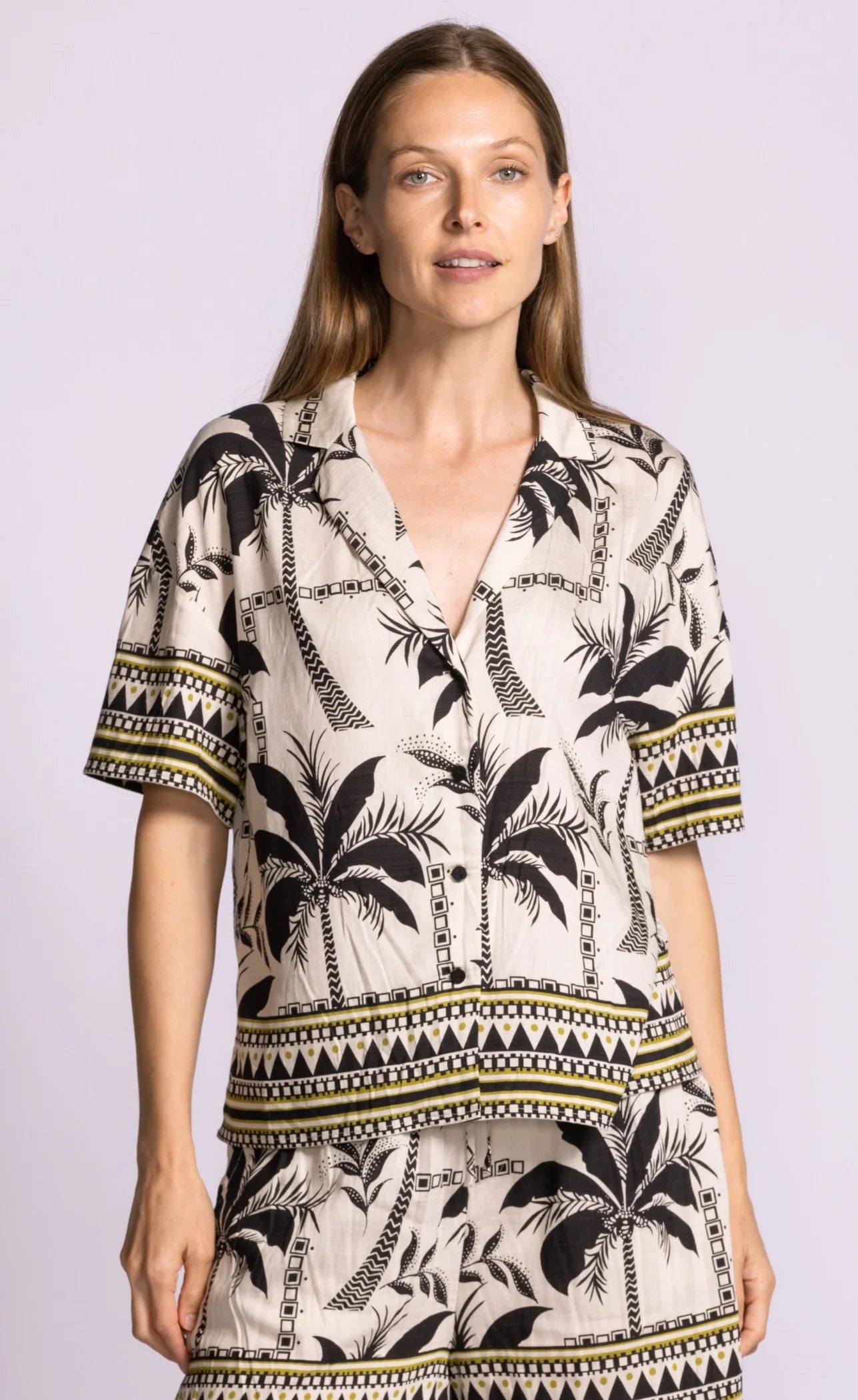 Collared button down shirt in palm tree print 