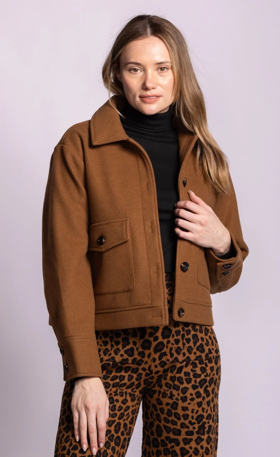 Brown winter coat with buttons and front pockets