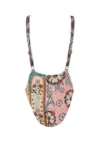 High neck rhinestone embellished one piece in multicolor print