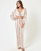 Striped Tie Front Plunging Top 