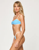 Ribbed bandeau with removable straps in light blue with white blocking