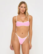 Ribbed pink bandeau top with cream color blocking and removable straps