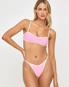 Ribbed pink bandeau top with cream color blocking and removable straps