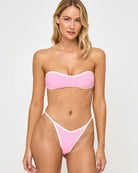 Ribbed pink bandeau top with cream color blocking and removable straps