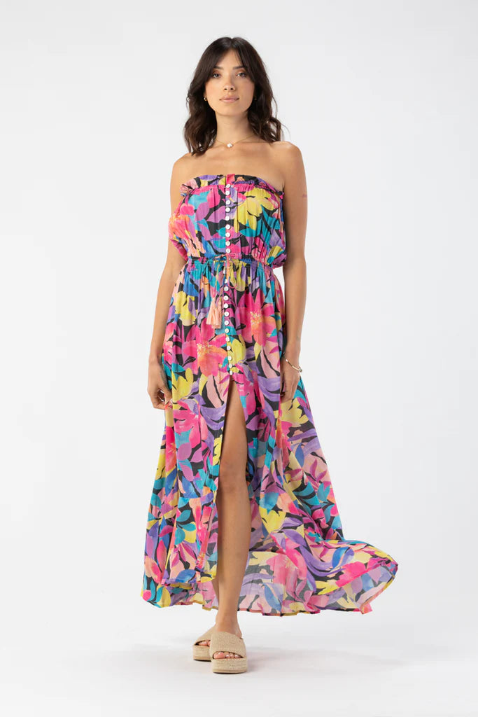 Bright Multicolor Print Strapless Dress