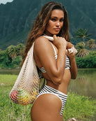 Striped high waist bottom with a high leg cut