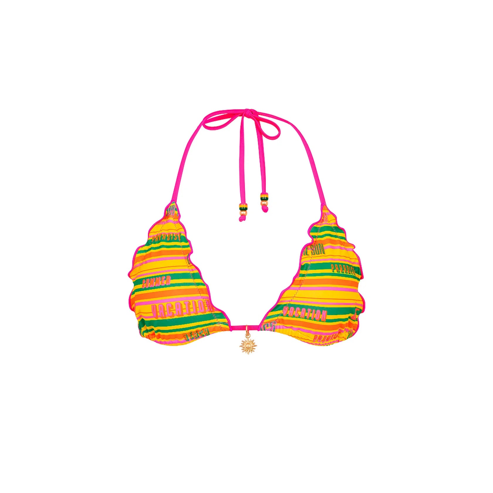Multicolor triangle top with adjustable fit and ruffled edges