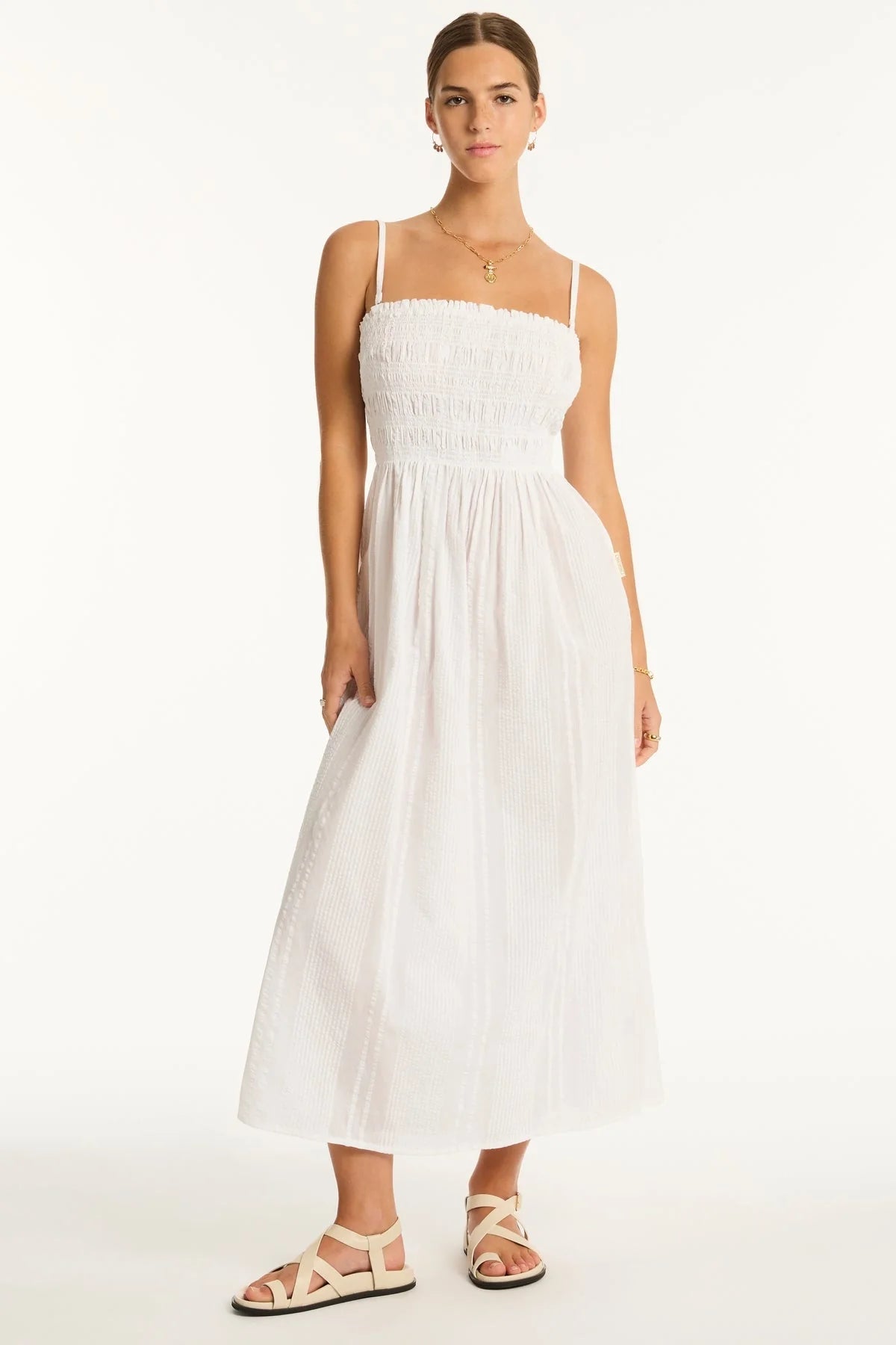 White cotton dress with removable straps