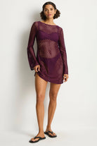 Sheer mesh coverup dress with long sleeves